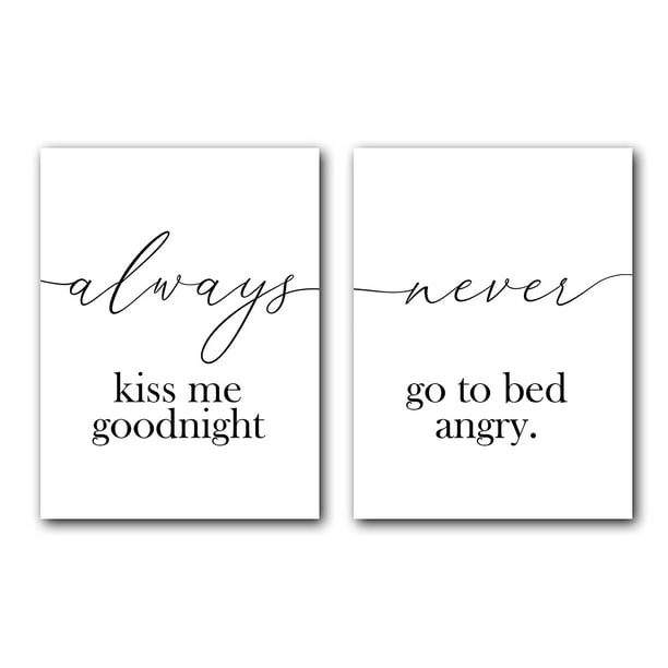 Never go to bed Angry Inspirational Relationship Goal Quote Couples Typography Bedroom Wall Art Print